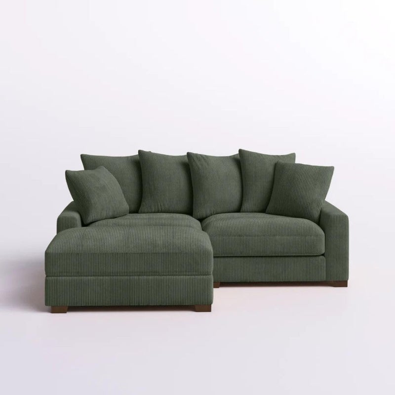 Comfynest Reversible Corner Sectional Sofa with Ottoman - Green Corduroy Upholstery - Image 5